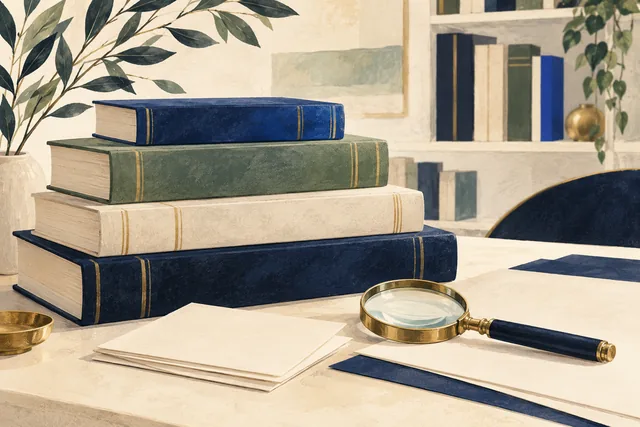 Illustration : livres, documents et loupe